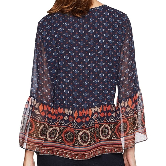 Joie XS Navy/Rust Orange Print Silk Blouse - Picture 3 of 7